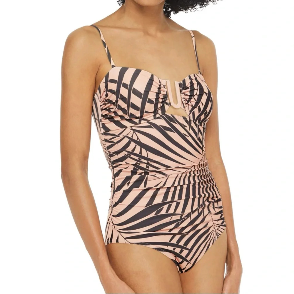ZIMMERMANN BLUSH TAN BLACK SCULPT LINK RUCHED ZEBRA PRINT BANDEAU SWIMSUIT - Picture 9 of 10